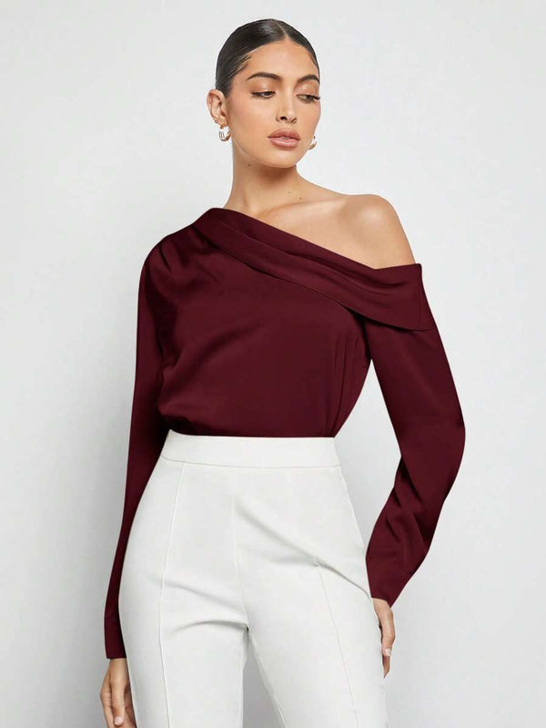 Blusa Asimétrica Elegante Color Burdeos