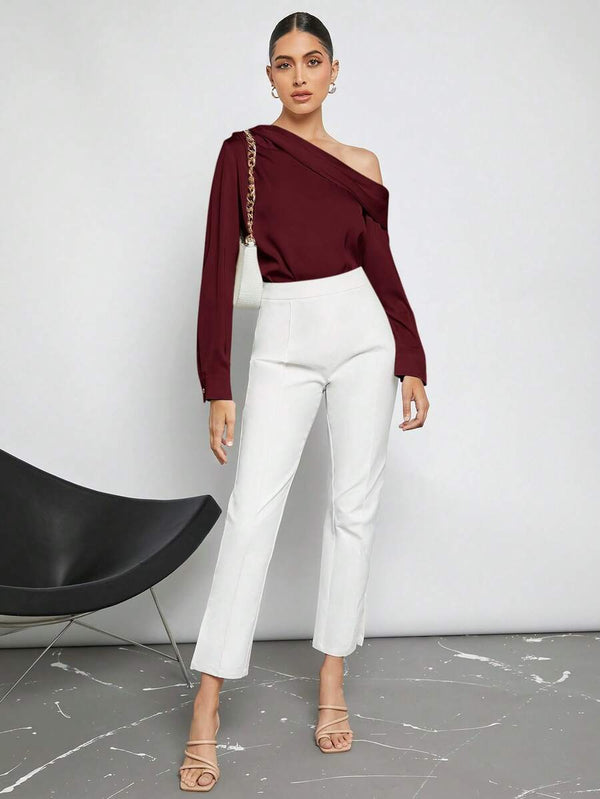 Blusa Asimétrica Elegante Color Burdeos