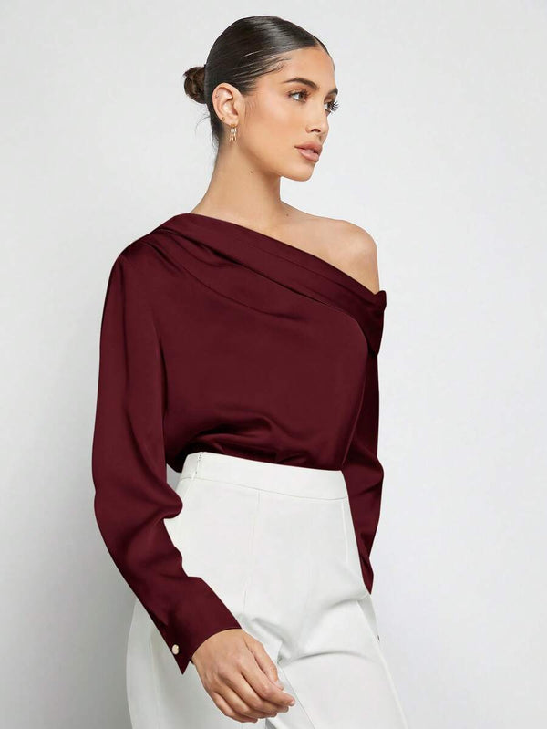 Blusa Asimétrica Elegante Color Burdeos