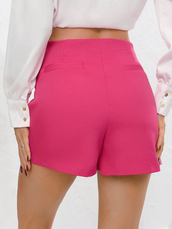 Falda Pantalón Rosa Fucsia Con Talle Alto Casual