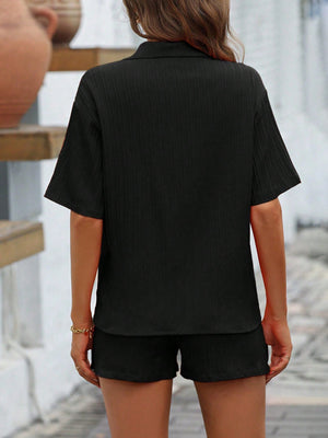 Conjunto Casual Negro Con Blusa Y Shorts Para Playa