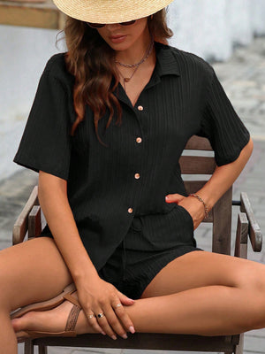 Conjunto Casual Negro Con Blusa Y Shorts Para Playa
