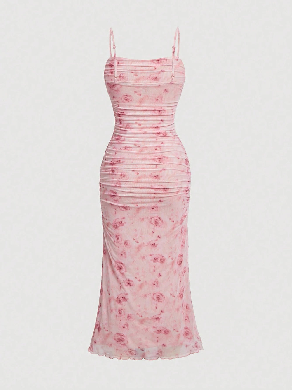 Vestido midi floral con tirantes finos vista frontal