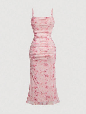 Vestido midi floral con tirantes finos vista trasera