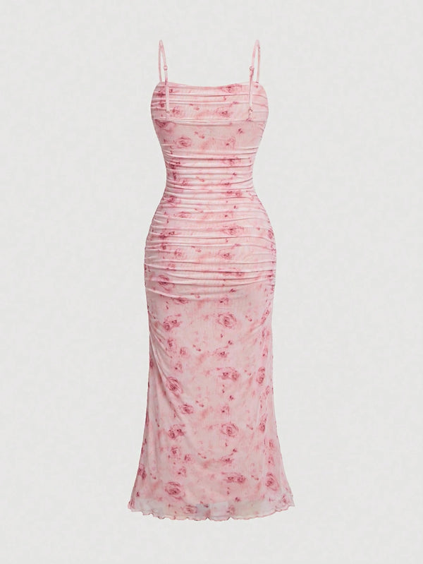 Vestido midi floral con tirantes finos vista trasera