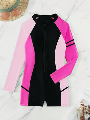 Traje De Baño Deportivo Multicolor Con Cremallera Y Manga Larga