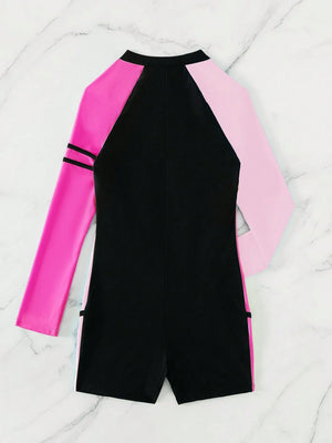 Traje De Baño Deportivo Multicolor Con Cremallera Y Manga Larga