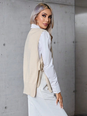 Suéter Sin Mangas Albaricoque Con Cuello En V Para Mujer