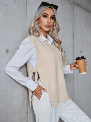 Suéter Sin Mangas Albaricoque Con Cuello En V Para Mujer