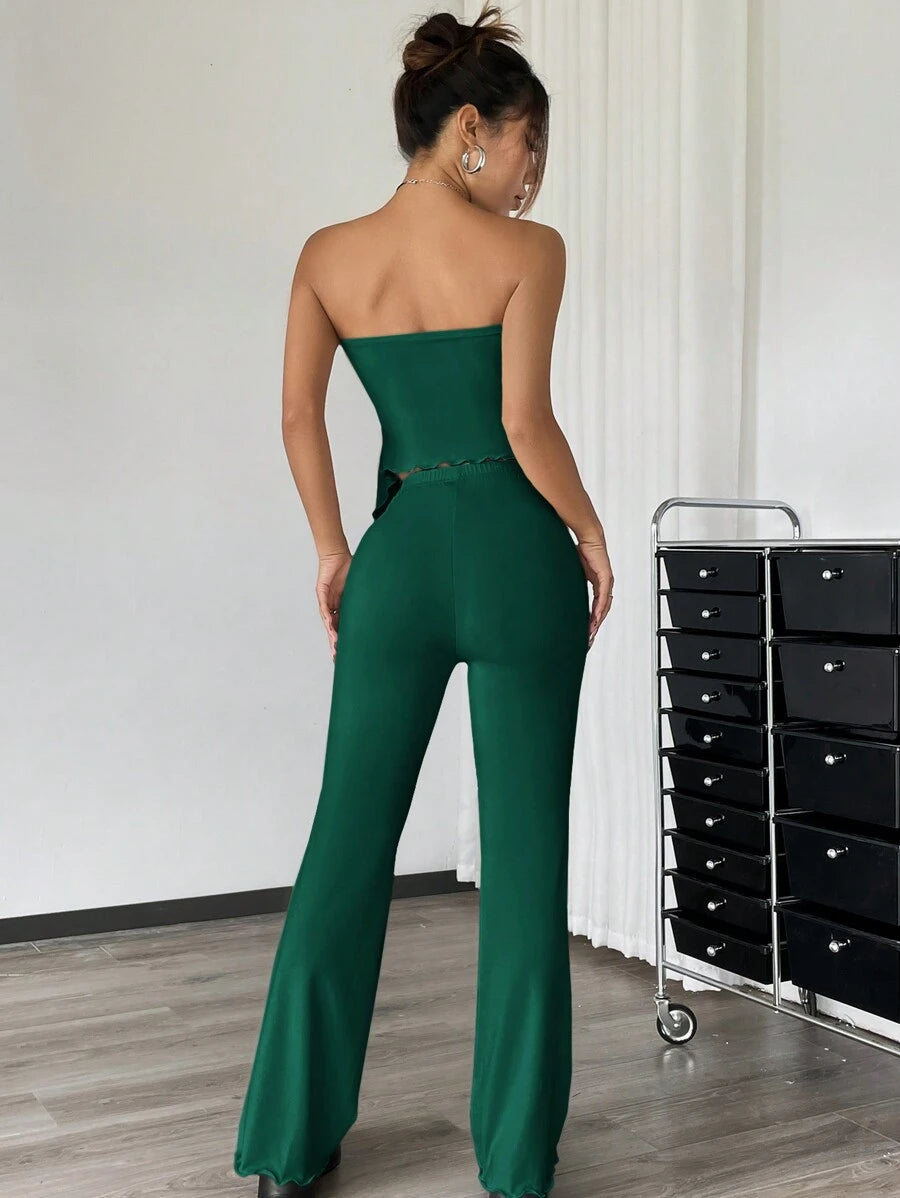 Conjunto Verde Oscuro Bandeau Con Pantalón Largo Casual