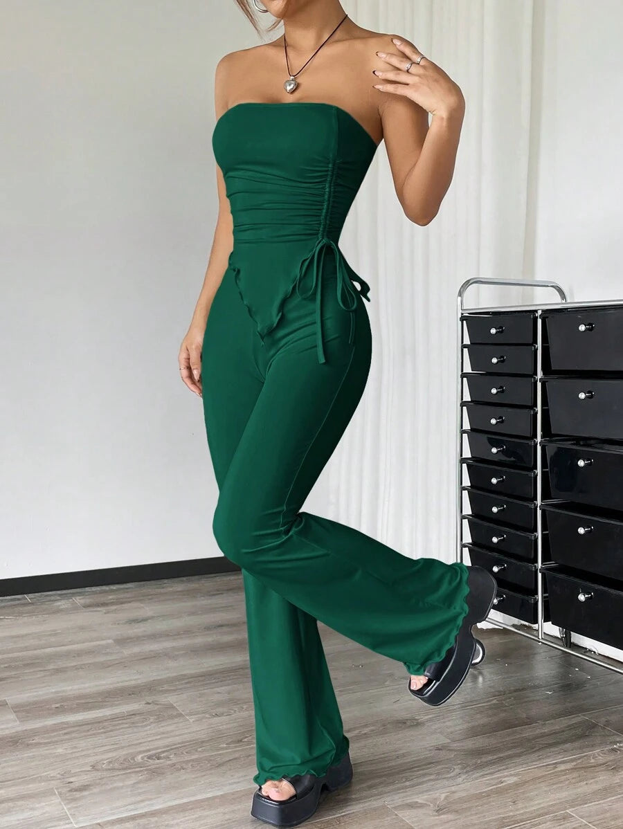 Conjunto Verde Oscuro Bandeau Con Pantalón Largo Casual