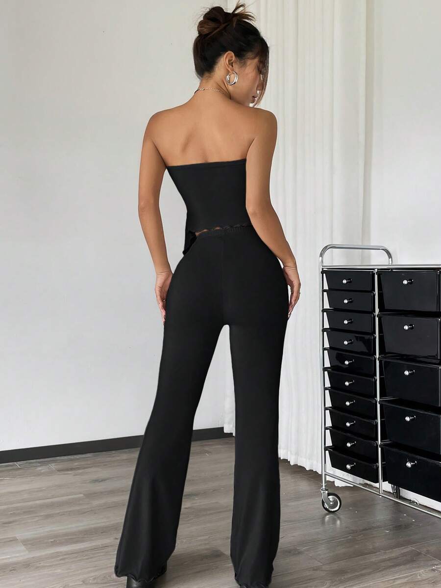Conjunto Negro Sin Tirantes Con Pantalón Ajustado