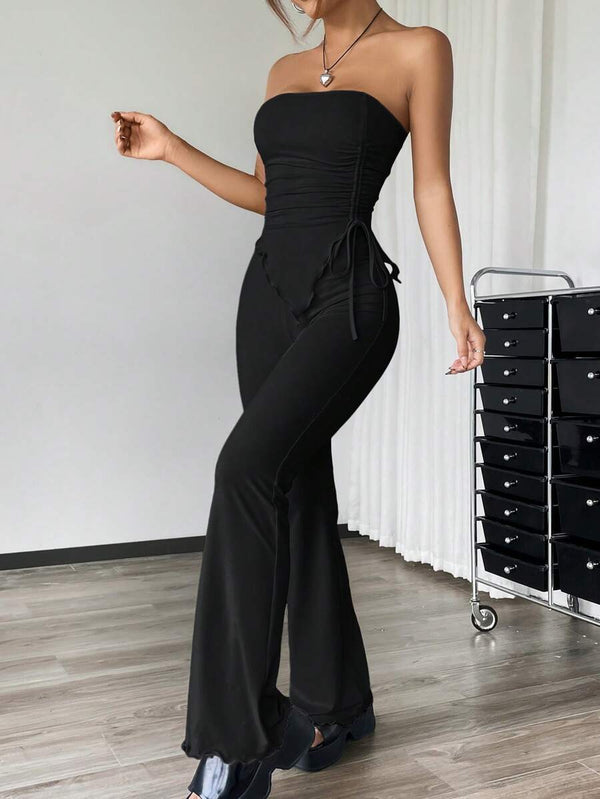 Conjunto Negro Sin Tirantes Con Pantalón Ajustado