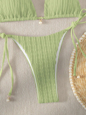 Bikini Con Detalles de Perlas y Ajuste Perfecto Verde