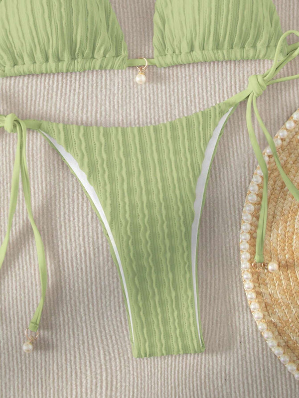 Bikini Con Detalles de Perlas y Ajuste Perfecto Verde