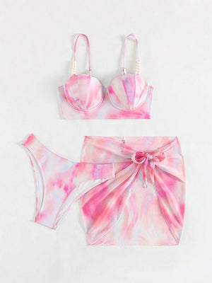 Conjunto bikini rosa con top estructurado y tirantes ajustables