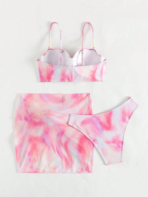 Falda transparente del bikini rosa tie dye