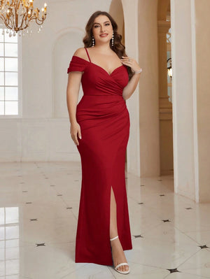 Vestido de Noche Rojo Elegante Con Hombros Descubiertos