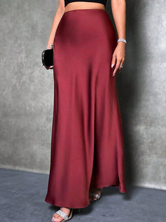 Falda elegante roja maxi corte sirena para mujer.
