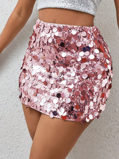 Falda corta rosa con lentejuelas vista frontal