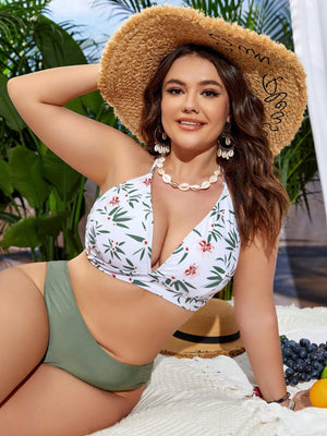 Bikini Tropical Multicolor De Talle Alto Con Nudo Y Espalda Cruzada