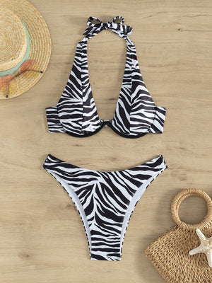 Bikini estampado de cebra detalle sujetador con aro