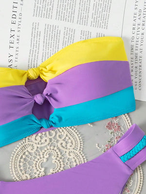 Bikini Bandeau Multicolor Pastel con Detalle Trenzado