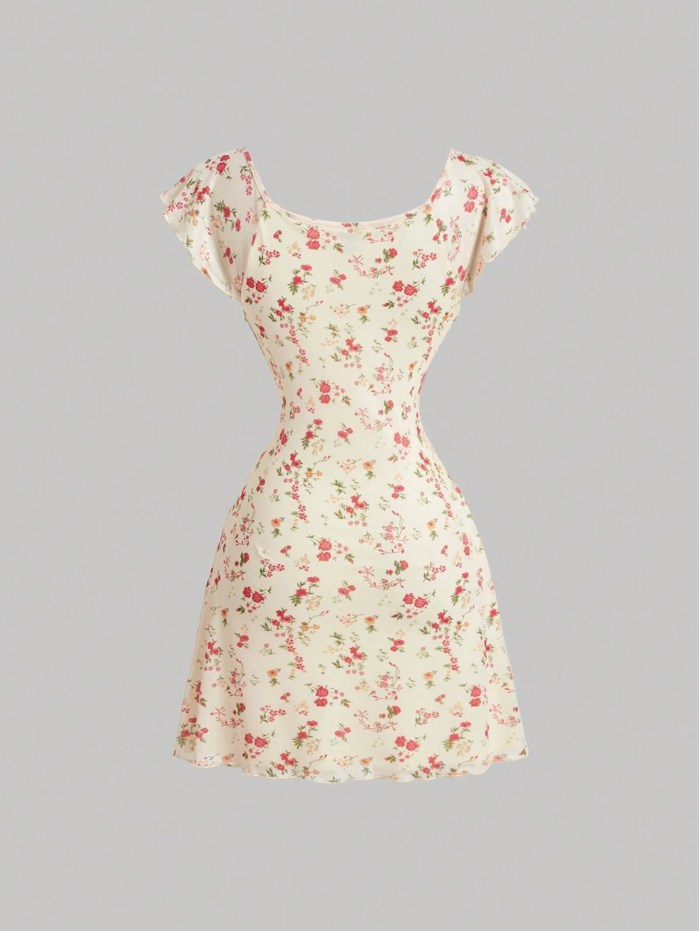 Vestido floral scoop a línea color albaricoque DAKARI
