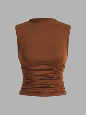 Set de 3 Tops sin Mangas con Cuello Alzado Fruncido
