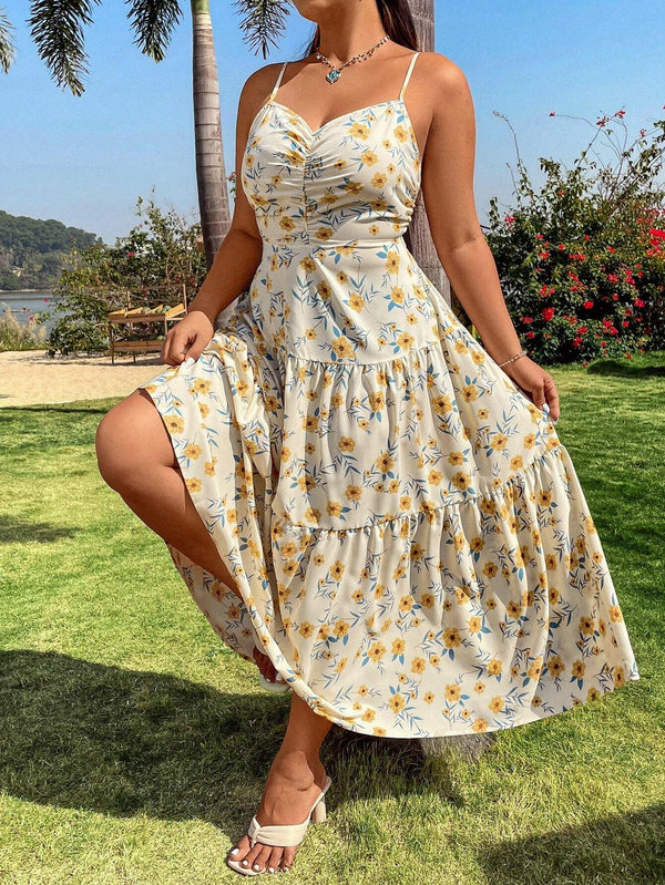 Vestido Curvy Maxi Con Tirantes Finos Con Patrón Floral