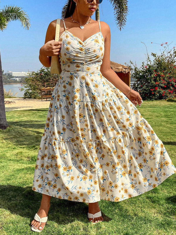 Vestido Curvy Maxi Con Tirantes Finos Con Patrón Floral