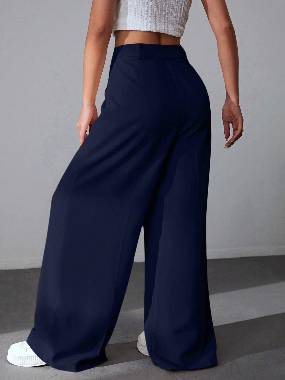 Pantalón De Pierna Ancha Azul Marino Talle Alto