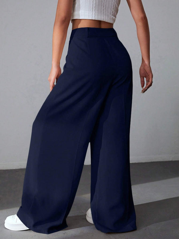 Pantalón De Pierna Ancha Azul Marino Talle Alto
