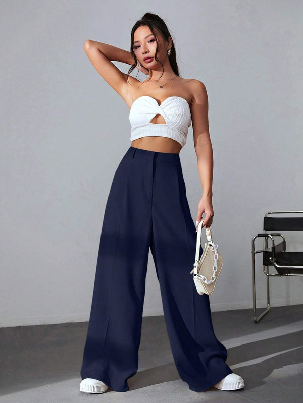 Pantalón De Pierna Ancha Azul Marino Talle Alto