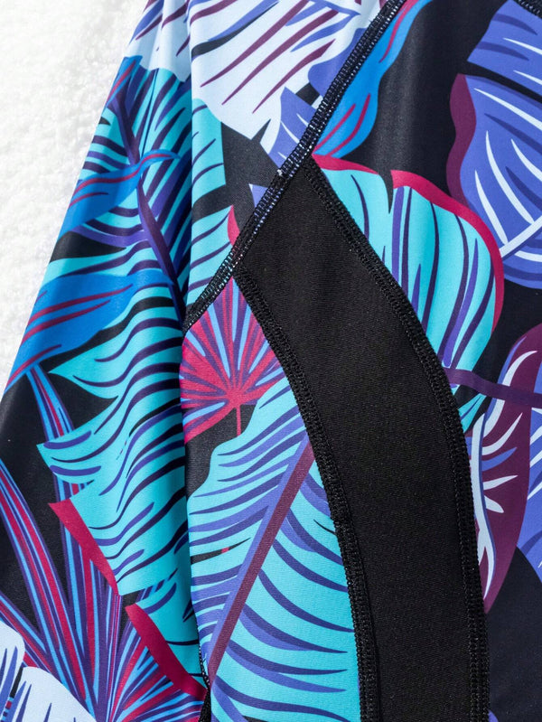 Traje de Baño Tropical con Cremallera Multicolor y Corte Largo