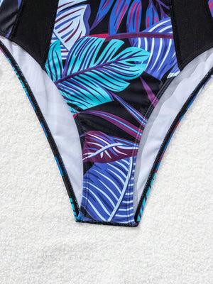 Traje de Baño Tropical con Cremallera Multicolor y Corte Largo