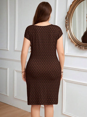Vista trasera del vestido café integral ajustado con estampado completo