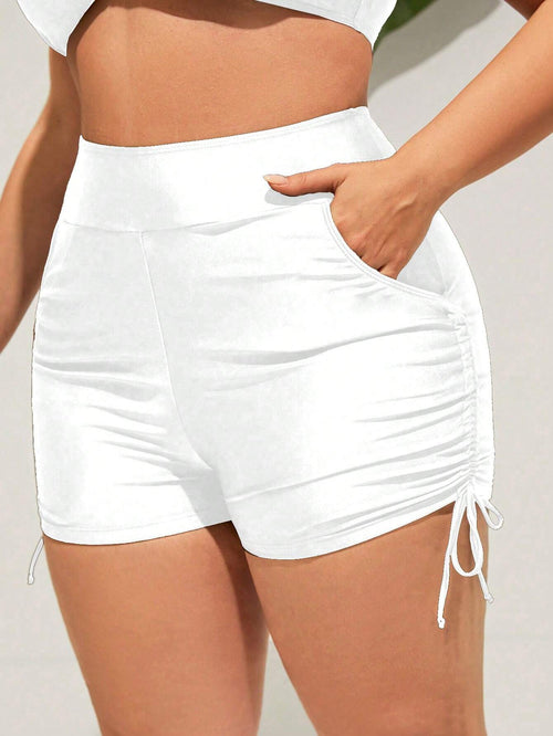 Short Blanco De Talle Alto Con Cordón Lateral