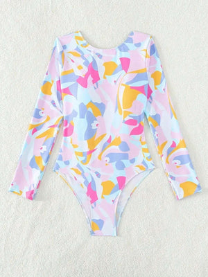 Traje de Baño Multicolor con Manga Larga y Espalda Descubierta