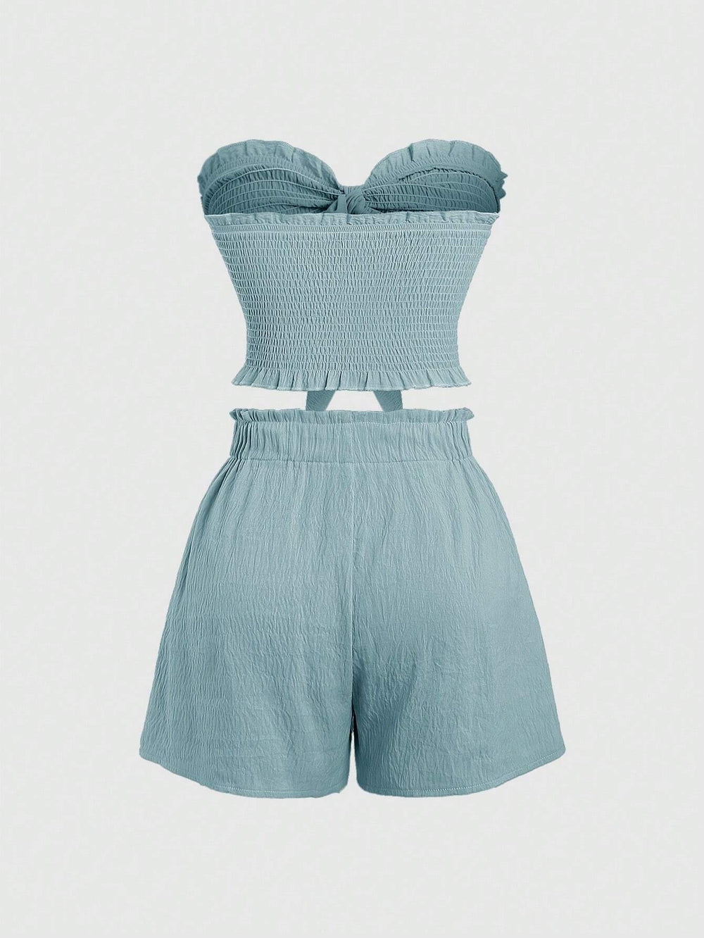 Set bohemio azul de top sin tirantes y shorts para mujer vista frontal