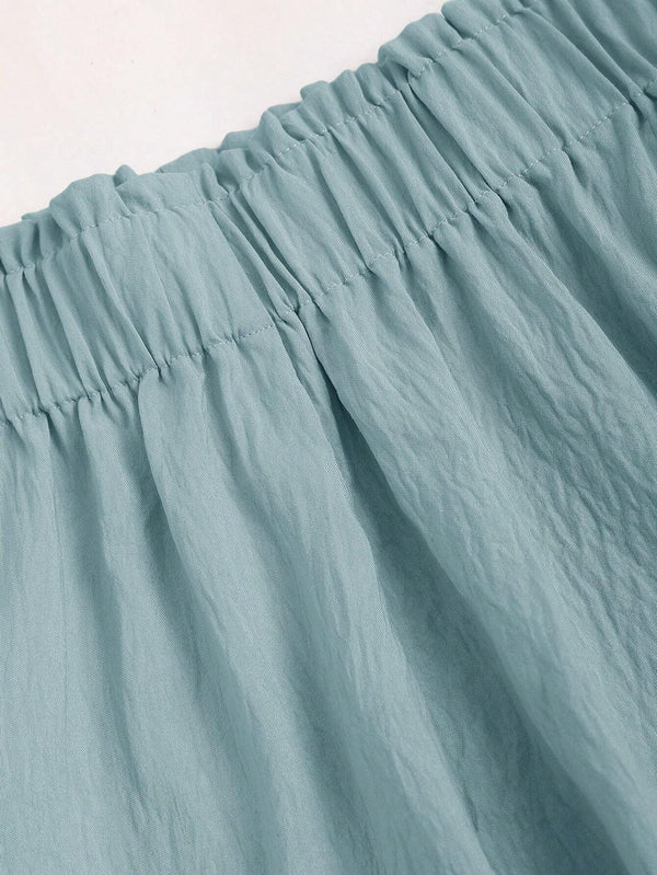 Cintura elástica del short del set bohemio azul de top sin tirantes