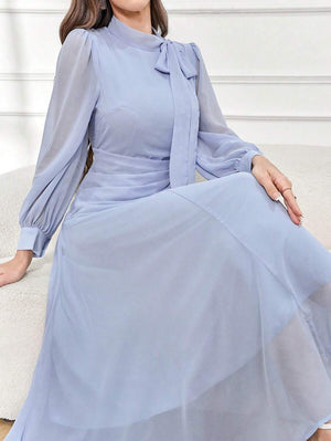 Vestido Elegante Con Lazo En El Cuello Color Celeste