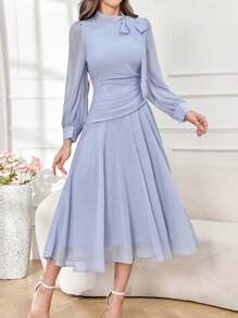 Vestido Elegante Con Lazo En El Cuello Color Celeste
