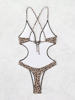 Traje De Baño Enterizo Animal Print Con Espalda Cruzada