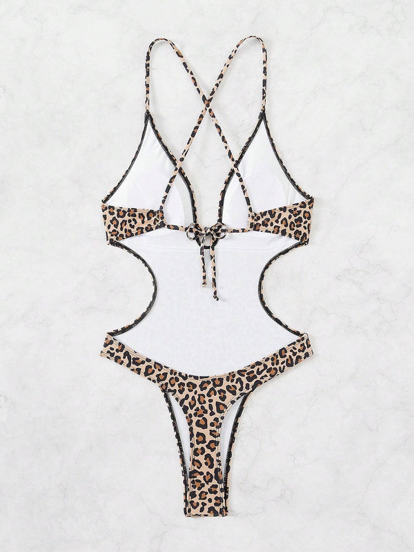 Traje De Baño Enterizo Animal Print Con Espalda Cruzada