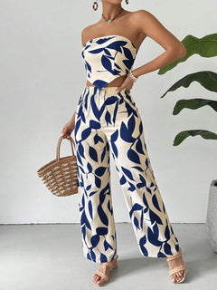 Conjunto bohemio bandeau azul marino con estampado