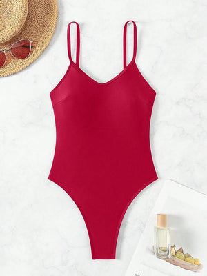 Traje de baño enterizo rojo diseño liso