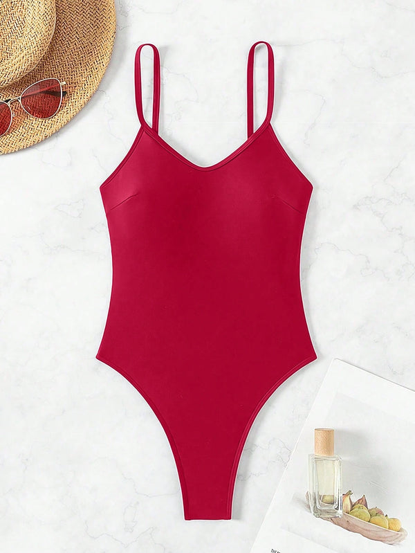 Traje de baño enterizo rojo diseño liso