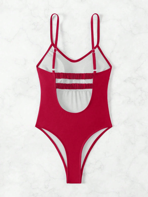 Traje de baño enterizo rojo detalle de tirantes