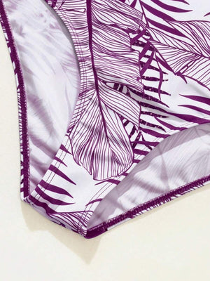 Bikini Tropical De Talle Alto Y Top Morado